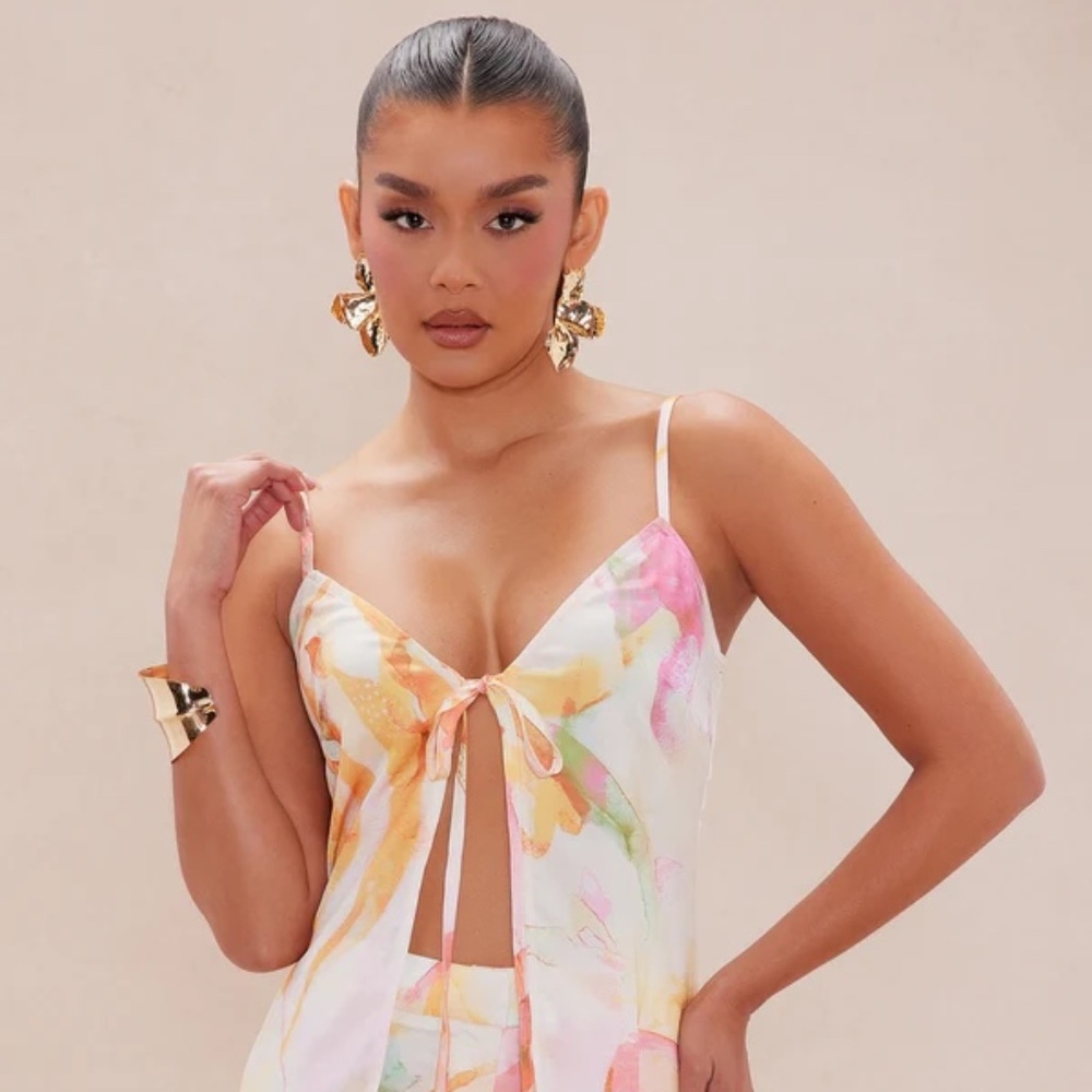 Santina Satin Wide Leg Pant Set - Multi Color